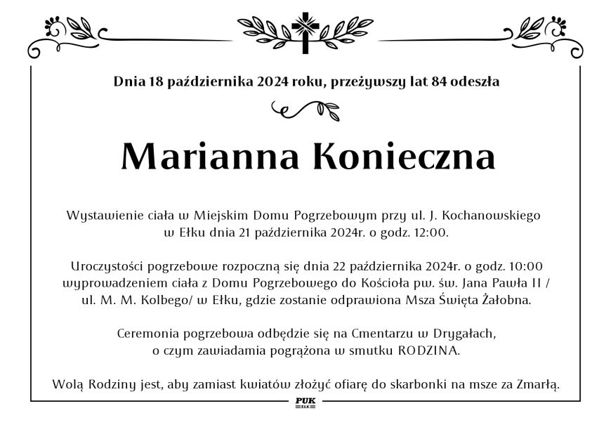 Marianna Konieczna - nekrolog